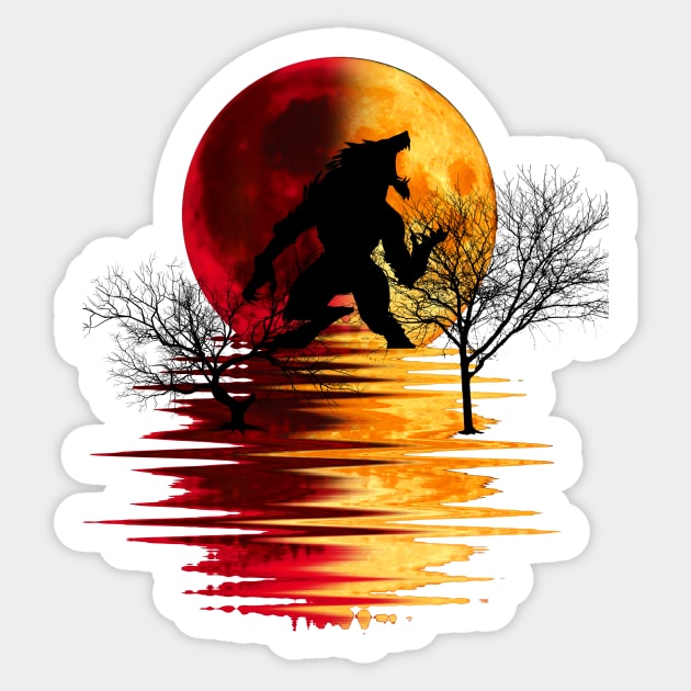 werewolf yellow red moon 1 Sticker by medo art 1